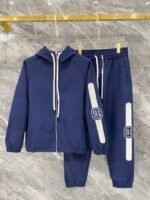 Gucci Men Windbreaker Tracksuit Set Hooded Zip‑Up Jacket + Jogger Pants 2pcs Set Sports Outfit Blue