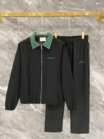 Gucci Men Windbreaker Tracksuit Set GG Monogram Collar Zip‑Up Jacket Straight‑Leg Pants 2pcs Black Outfit