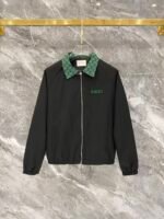 Gucci Men Windbreaker Tracksuit Set GG Monogram Collar Zip‑Up Jacket Straight‑Leg Pants 2pcs Black Outfit - Image 2