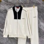 Gucci Men Knit Tracksuit Set Color‑Block Collar Zip‑Up Jacket + Straight‑Leg Sweatpants 2pcs Outfit