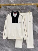Gucci Men Knit Tracksuit Set Color‑Block Collar Zip‑Up Jacket + Straight‑Leg Sweatpants 2pcs Outfit