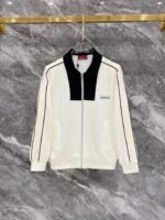 Gucci Men Knit Tracksuit Set Color‑Block Collar Zip‑Up Jacket + Straight‑Leg Sweatpants 2pcs Outfit - Image 2
