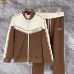 Gucci Men Knit Tracksuit Set Color‑Block Stand Collar Zip‑Up Jacket Straight‑Leg Sweatpants 2pcs Outfit