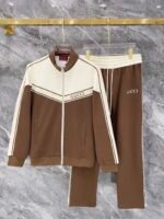 Gucci Men Knit Tracksuit Set Color‑Block Stand Collar Zip‑Up Jacket Straight‑Leg Sweatpants 2pcs Outfit