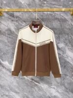 Gucci Men Knit Tracksuit Set Color‑Block Stand Collar Zip‑Up Jacket Straight‑Leg Sweatpants 2pcs Outfit - Image 2