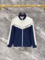 Gucci Men Knit Tracksuit Set Color‑Block Stand Collar Zip‑Up Jacket + Straight‑Leg Sweatpants 2pcs Navy Outfit - Image 2