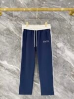 Gucci Men Knit Tracksuit Set Color‑Block Stand Collar Zip‑Up Jacket + Straight‑Leg Sweatpants 2pcs Navy Outfit - Image 3