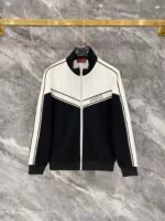 Gucci Men Knit Tracksuit Set Color‑Block Stand Collar Zip‑Up Jacket Straight‑Leg Sweatpants 2pcs Black Outfit - Image 2