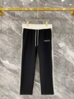 Gucci Men Knit Tracksuit Set Color‑Block Stand Collar Zip‑Up Jacket Straight‑Leg Sweatpants 2pcs Black Outfit - Image 3