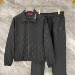 Gucci Men Woven Tracksuit Set Embossed Monogram Collared Zip‑Up Jacket Straight‑Leg Pants 2pcs Black Outfit