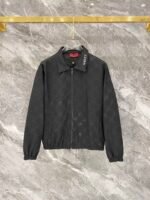 Gucci Men Woven Tracksuit Set Embossed Monogram Collared Zip‑Up Jacket Straight‑Leg Pants 2pcs Black Outfit - Image 2