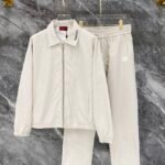 Gucci Men Woven Tracksuit Set Embossed Monogram Collared Zip‑Up Jacket + Straight‑Leg Pants 2pcs Off‑White Outfit
