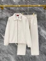 Gucci Men Woven Tracksuit Set Embossed Monogram Collared Zip‑Up Jacket + Straight‑Leg Pants 2pcs Off‑White Outfit
