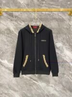 Gucci Men Knit Tracksuit Set Monogram Trim Hooded Zip‑Up Jacket Straight‑Leg Sweatpants 2pcs Black Outfit - Image 2