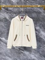 Gucci Men Knit Tracksuit Set Monogram Trim Hooded Zip‑Up Jacket Straight‑Leg Sweatpants 2pcs Off‑White Outfit - Image 2