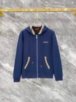 Gucci Men Knit Tracksuit Set Monogram Trim Hooded Zip‑Up Jacket Straight‑Leg Sweatpants 2pcs Navy Outfit - Image 2