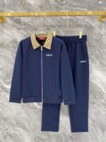 Gucci Men Knit Tracksuit Set Monogram Collar Zip‑Up Jacket Straight‑Leg Sweatpants 2pcs Navy Outfit