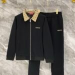 Gucci Men Knit Tracksuit Set Monogram Collar Zip‑Up Jacket Straight‑Leg Sweatpants 2pcs Black Outfit