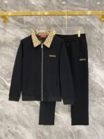 Gucci Men Knit Tracksuit Set Monogram Collar Zip‑Up Jacket Straight‑Leg Sweatpants 2pcs Black Outfit