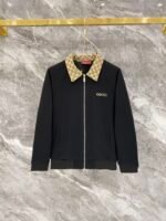 Gucci Men Knit Tracksuit Set Monogram Collar Zip‑Up Jacket Straight‑Leg Sweatpants 2pcs Black Outfit - Image 2