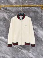 Gucci Men Knit Tracksuit Set Web Stripe Baseball Collar Zip‑Up Jacket Straight‑Leg Sweatpants 2pcs Off‑White Outfit - Image 2
