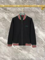 Gucci Men Knit Tracksuit Set Web Stripe Baseball Collar Zip‑Up Jacket Straight‑Leg Sweatpants 2pcs Black Outfit - Image 2