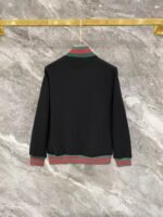 Gucci Men Knit Tracksuit Set Web Stripe Baseball Collar Zip‑Up Jacket Straight‑Leg Sweatpants 2pcs Black Outfit - Image 3