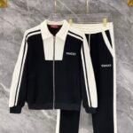 Gucci Men Knit Tracksuit Set Color‑Block Collar Zip‑Up Jacket Straight‑Leg Sweatpants 2pcs Black‑White Outfit