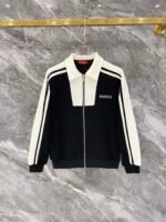 Gucci Men Knit Tracksuit Set Color‑Block Collar Zip‑Up Jacket Straight‑Leg Sweatpants 2pcs Black‑White Outfit - Image 2