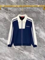 Gucci Men Knit Tracksuit Set Color‑Block Collar Zip‑Up Jacket Straight‑Leg Sweatpants 2pcs Navy‑White Outfit - Image 2