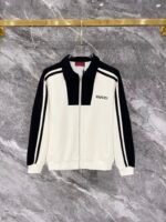 Gucci Men Knit Tracksuit Set Color‑Block Collar Zip‑Up Jacket Straight‑Leg Sweatpants 2pcs Off‑White‑Black Outfit - Image 2