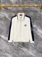 Gucci Men Interlocking G Embroidery Lapel Zip‑Up Tracksuit 2pcs Set Off‑White Navy Outfit - Image 2