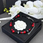 Chanel Women Silver‑Tone Green Teardrop Tassel Choker Necklace Rectangle Clear Crystal Rhinestone Vintage Evening Statement Necklace