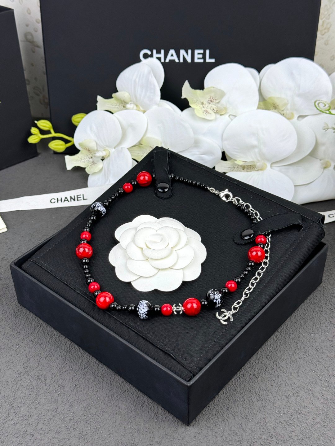 26082002-Chanel-Jewelry-63 Chanel Women Silver‑Tone Green Teardrop Tassel Choker Necklace Rectangle Clear Crystal Rhinestone Vintage Evening Statement Necklace - Image 1