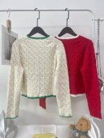 Ralph Lauren Women Cable Knit Cropped Cardigan Contrast Trim Pony Embroidered Button‑Down Preppy Knit Sweater Coat - Image 5