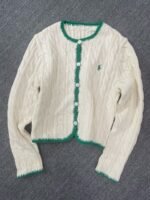 Ralph Lauren Women Cable Knit Cropped Cardigan Contrast Trim Pony Embroidered Button‑Down Preppy Knit Sweater Coat - Image 6
