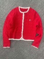 Ralph Lauren Women Cable Knit Cropped Cardigan Contrast Trim Pony Embroidered Button‑Down Preppy Knit Sweater Coat - Image 7