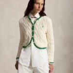 Ralph Lauren Women Cable Knit Cropped Cardigan Contrast Trim Pony Embroidered Button‑Down Preppy Knit Sweater Coat - Image 2