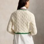 Ralph Lauren Women Cable Knit Cropped Cardigan Contrast Trim Pony Embroidered Button‑Down Preppy Knit Sweater Coat - Image 3