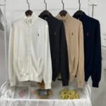 Ralph Lauren Women Zip‑Up Stand Collar Knit Jacket Pony Embroidered Pique Sweater Cardigan