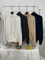 Ralph Lauren Women Zip‑Up Stand Collar Knit Jacket Pony Embroidered Pique Sweater Cardigan