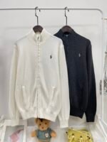 Ralph Lauren Women Zip‑Up Stand Collar Knit Jacket Pony Embroidered Pique Sweater Cardigan - Image 2