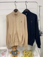 Ralph Lauren Women Zip‑Up Stand Collar Knit Jacket Pony Embroidered Pique Sweater Cardigan - Image 3