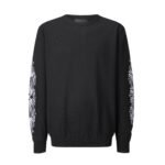 Chrome Hearts Black Crew‑Neck Knit Sweater Symmetric White Floral Scroll Embroidery On Both Long Sleeves