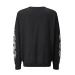 Chrome Hearts Black Crew‑Neck Knit Sweater Symmetric White Floral Scroll Embroidery On Both Long Sleeves - Image 2