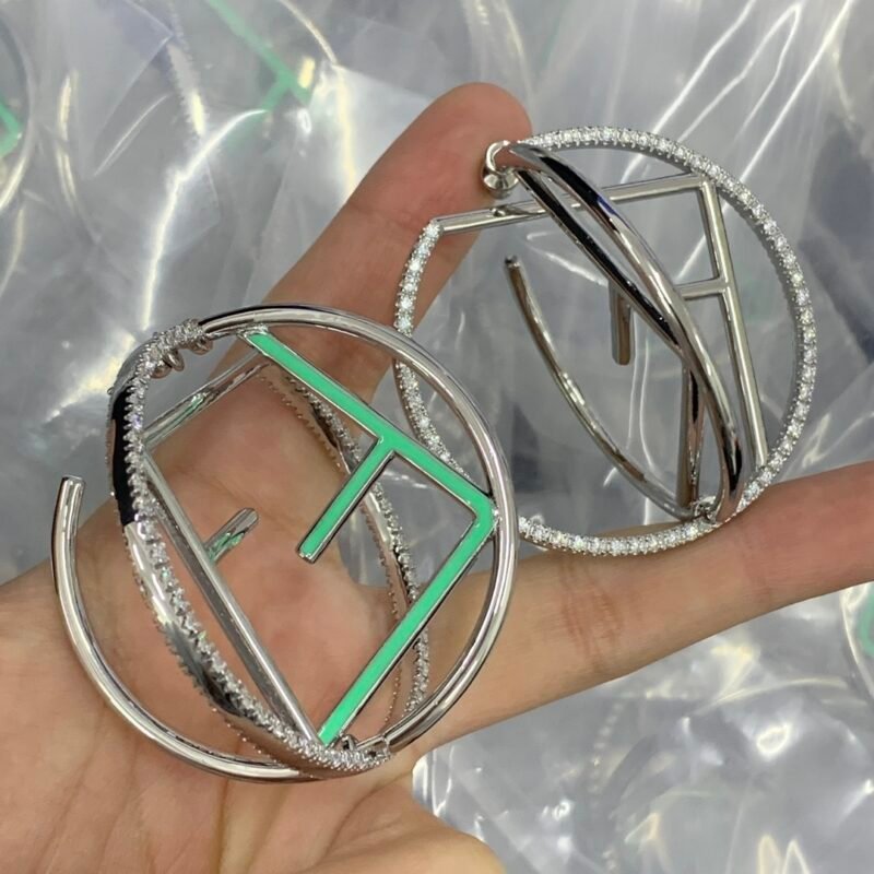 Fendi Large Hoop Earrings Crystal‑Trim Glow‑In‑Dark Geometric Letter Circle Earrings
