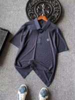 Prada Textured Waffle‑Knit Short‑Sleeve Polo Shirt Metal Clover Badge Casual Top - Image 4