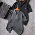 Prada Waffle‑Knit Short Sleeve Polo Shirt Triangle Metal Badge Casual Top