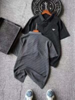Prada Waffle‑Knit Short Sleeve Polo Shirt Triangle Metal Badge Casual Top - Image 3