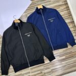 Prada Triangle‑Logo Stand‑Collared Bomber Jacket Lightweight Zip‑Up Windbreaker Coat